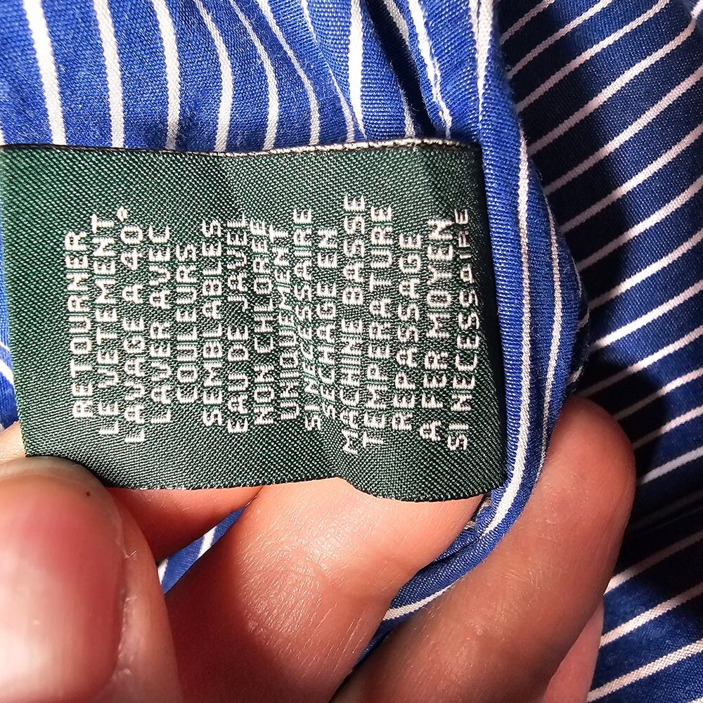 LRL Ralph Lauren Blue White XL Captain Button Up Blouse Striped Academia Preppy - Picture 6 of 12